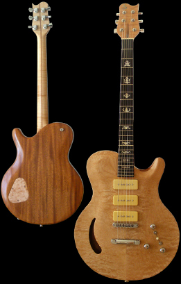 Basone carved top guitar single cut away, natural finish, front and back