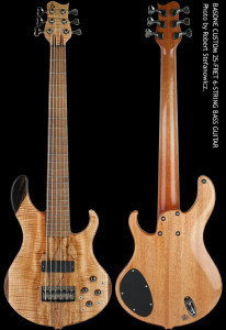 6-string Bass Guitar, 25-fret, chambered Mahogany body, Spalted Maple top with Walnut and Ebony accents