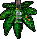Marijuana pot leaf shaped body guitar, handcrafted in 2005 by Chris Bas at Basone