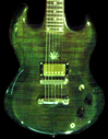 Custom sg-shaped guitar, emerald green, with pot leaf inlay