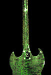 Custom guitar, sg shaped, emerald green finish, back. handcrafted in Vancouver BC