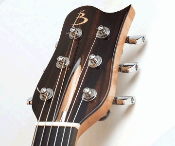 Phoenix handcrafted guitar, headstock veneer detail picture. Photo by Robert Stefanowicz