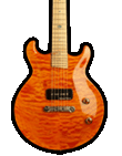 Scaled-down guitar, Honduran Mahogany body with carved B.C. quilted Maple top and Maple binding