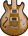 Hollow Mahogany body with quilted Maple carved top guitar, f-hole. Basone Phoenix model