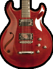 Hollow Mahogany body with flame Maple carved top guitar, f-hole, 2 humbuckers, Trans cherry finish. Basone Phoenix model